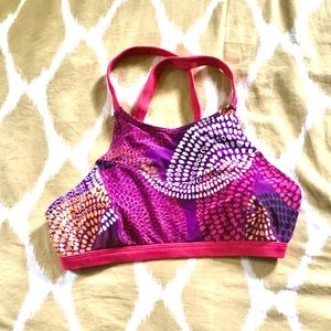 PrAna high neck cross back top in grape swirl